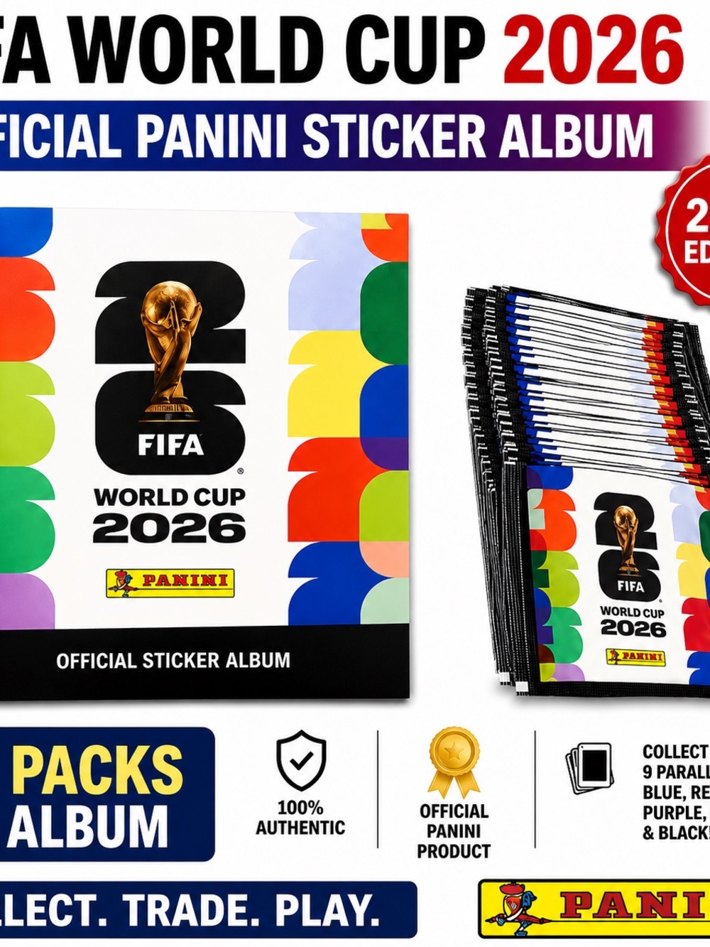 Panini FIFA World Cup 2026 Official Sticker Album + 10 Sealed Sticker Packs New